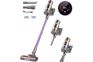 ‎CHEBIO CHEBIO 45000Pa/550W/70min Cordless Vacuum Cleaner with Automatic Suction Setting, Vacuum Cleaner with Anti-Tangle Brush & LED Display for Carpet, Hard Floor, Pet Hair
