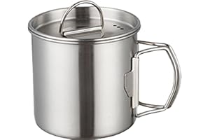 Tomotato Tasse de Camping avec Couvercle, Tasse à Eau en Acier Inoxydable avec Poignées Pliables, Tasses de Randonnée Portables pour Voyage Camping en Plein Air Randonnée(350ml)