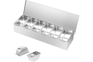 ACROSSPART Zutatenbehälter Edelstahl 6 Einsätze Zutatenbox Barbeilagenbehälter mit Deckel für Bar Zitronen, Obst, Oliven und Cocktail Zutaten Beilagenbehälter für Gastro & Küche