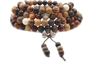 MAYTING Braccialetto di Perline in Legno Tibetano 8mm, 108 Beads Prayer Lama Buddista Buddha Meditazione Braccialetto/Collana