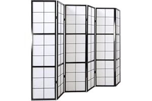 ‎HOMESTYLE4U Homestyle4u Shoji 6-Section Paravent Room Divider – Wooden Separating Wall Shoji in Black Rice Paper White