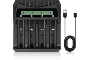 AXFEE 18650 batteriladdare, universell batteriladdare LCD-skärm, multiladdare, 26650 21700 18650 18500 16340 14500, USB-C batteriladdare, 4 laddare, AA AAA batteri