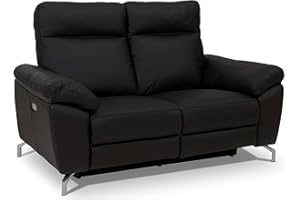 ‎FURNHOUSE Ibbe Design Schwarz Leder 2er Sitzer Relaxsofa Couch mit Elektrisch Verstellbar Relaxfunktion Heimkino Sofa Doha mit Fussteil, Federkern, 162x96x101 cm