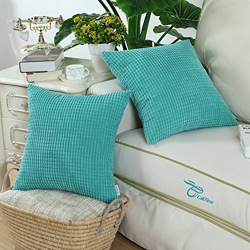 CaliTime Kissenbezüge Kissen Shells Cord Gestreift 50cm X 50cm Türkis - 3