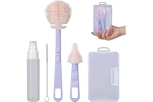 INSIMHEART Baby Bottle Brush, Portable Travel Bottle Cleaner Kit, Silicone Baby Bottle Cleaner Brush Set with Baby Bottle Brush for Cleaning, Nipple Brush, Straw Cleaner, Bottle Soap Dispenser (Purple)
