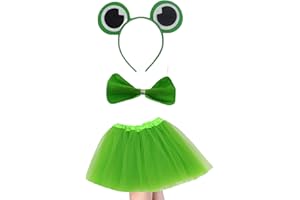 Lizzy Ladies ANIMAL FANCY DRESS TUTU with EARS BOW TAIL SET for Halloween, Hen Party Fancy Outfit Tutu Skirt (Green Frog Tutu Costume)