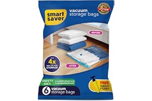 Smart Saver Reusable Vacuum Storage Ziplock Space Saver Bags for Travel - Pack of 6 Variety (3XJUMBO. 3XLARGE) plastic bags f