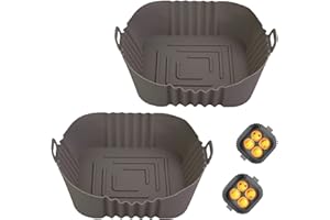 DZPUHUOJZ Airfryer Silicone Liners, 7.8inch Air Fryer Liner, Airfryer Liners Silicone Square Air Fryer Liners, Airfryer Liners Reusable Airfryer Accessories for Ninja COSORI Tower Tefal Air Fryer (2 x Gray)