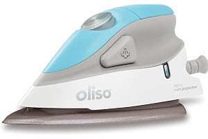 oliso M2Pro Mini ångstrykjärn med Solemate – 1 000 Watt dubbelspänning resejärn för sömnad, quiltning och hantverk – keramisk sula, precisionsspets – turkos