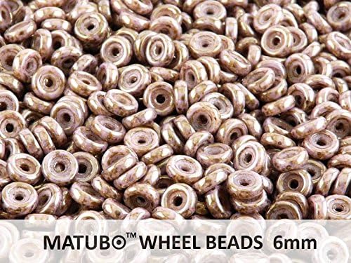 10gr (ab.80pcs) 6mm WHEEL MATUBO Czech Pressed Glass Beads, Chalk Senegal Brown Violet