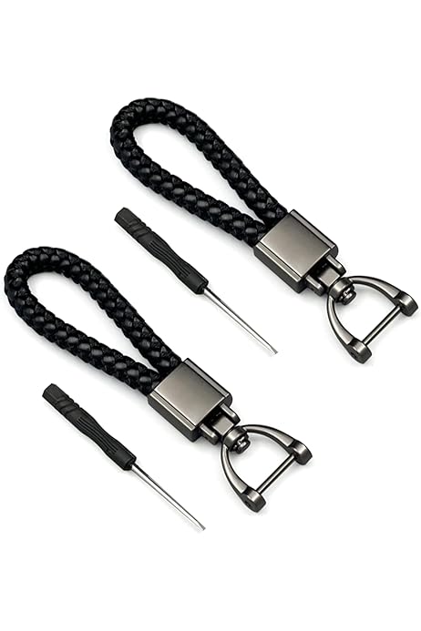 Set 3 Portachiavi In Pelle Intrecciata - Uomo E Donna, Nero, Marrone, Bianco, Per Auto E Chiavi - Foto 10