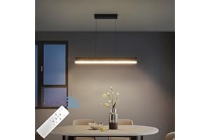 Klighten Led Lámpara Colgante De Comedor, Regulable 3000K–6000K, Lamparas de Techo Con Mando a Distancia, Lámpara De Comedor Diseño Lineal Altura Ajustable 150cm, Para Cocina Oficina, 60Cm/20W, Negro