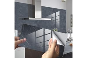 HISENG Hiser 16 Stück Küchenrückwand Fliesenaufkleber, Rechteck Marmor Muster Wasserdicht Ölfest Stickerfliesen Deko Selbstklebende Wandfliese für Küche Badezimmer Wohnzimmer (Anthrazit,30x15cm)