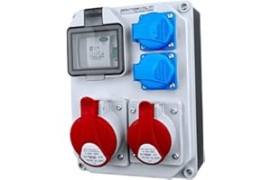 PREIS-ZONE Distributore di corrente da parete cablato interruttore di protezione FI HL-FI con 1 x 16 A, 1 x 32 A, 2 x 230 V, 7242