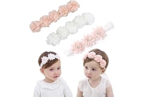IYOU Lot de 3 bandeaux à fleurs pour bébé fille avec ruban gros-grain en simili cuir et étoiles Pour les fêtes et les mariages