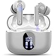 Wireless Earbuds, Bluetooth 5.4 Headphones In Ear with 4 ENC Mic, New Wireless Earphones Noise Cancelling Deep Bass, LED Display, Bluetooth Earbuds 36H Playtime, IP7 Waterproof Ear buds, USB-C, Grey