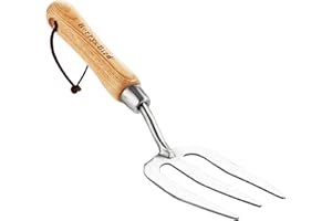 Berry&Bird Fourchette à main en acier inoxydable avec manche en frêne pour désherber, planter et cultiver
