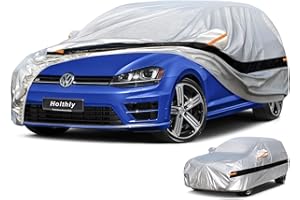 Holthly 10 Schichten Autoabdeckung 100% Wasserdicht, Auto Abdeckplane für Vollgarage Regen Sonne Staub UV Schutz. Passend per auto per Ford Focus, BMW 1er, Audi A3. Autogarage Silbrig C3