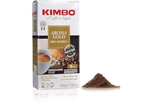 Kimbo Coffee Aroma Gold, Ground Coffee, Authentic Italian, Rich Mellow Aroma (1 x 250g Vacuum Sealed Bag)