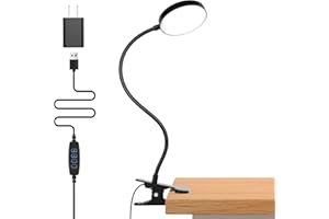 Semlos USB LED Desk Lamp, Clip On Light, 3 Light Modes, 10 Dimmable Brightness Levels, Adjustable Gooseneck, Black, Includes Charger