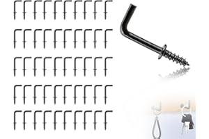 Lhbwhiz 50 pièces crochets à vis, mini crochets en L à visser, petits crochets à visser à angle droit, vis à crochet en métal pour accrocher, crochets muraux stables (noir, 20 * 8 mm)