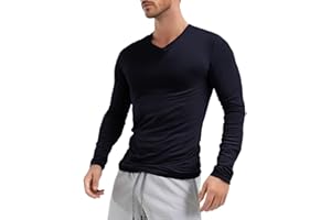 inhzoy Homme Haut Thermique Chaude sous-Pull Thermique T-Shirt Manches Longues Col V Débardeur Extensible Moulant Ajusté Slim Fit sous-Vêtement d'Intérieur Maison M-3XL