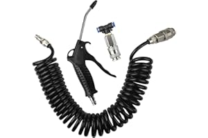 LxsNyvantic Pistola De Aire Comprimido Con Tubo A Espiral PU 5 M, Boquilla Inox 150 Mm, Acoplamiento Rápido + Conector En T, Válvula PPS, Kit De Soplado Para PC Coche Muebles Y Limpieza De Taller