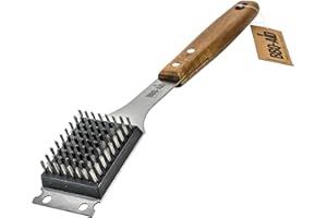 Barbecue Grill Brush and Scraper - Extended, Large Wooden Handle and Stainless Steel Bristles - No Scratch Cleaning for Any Grill: Char Broil & Ceramic - BBQ-Aid