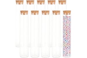 BENECREAT 10pz Provetta in Vetro da 80 ml con Tappo in Sughero Vasetti per Bottiglie in Vetro Piatto Trasparente Mini per Laboratorio, Bomboniere, Caramella, Spezie, Perline