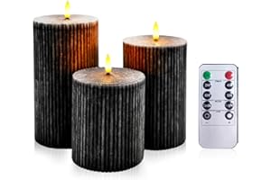 AiiBowy Candele LED [3 pezzi], Candele Elettriche, Candela Senza Fiamma Con Telecomando Batteria a Stoppino Mobile, Per La Decorazione, Nozze, Natale, Festa a casa (Nero)