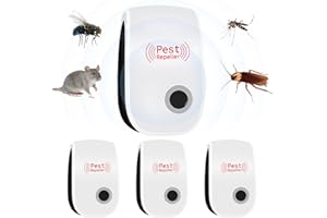 SCROLIEY 4 Pack Repellente Ultrasuoni per Ratti,Repellente Ultrasuoni per Uso Interno, Zanzare,Topi, formiche, Insetti, Ratti, Scarafaggi, Mosche,e Altri Roditori
