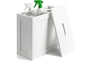 Unibos Bathroom Storage Unit, Freestanding Toilet Roll Cabinet, Compact Slimline Wooden Bathroom Storage Box, Multi Purpose Cleaning Tidy (White)