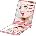 Falong Compact Travel Makeup Mirror with 8 LED Lights, Handheld Portable Folding Lighted Magnifying Vanity Cosmetic Mirror, Rectangular, tabletop mount, Framed, Multicolour