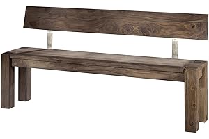 ‎MASSIVMOEBEL24.DE Massivmoebel24.de | Nature Grey Moderne Bank aus Massivholz #703 - grau geölt | aus Sheeshamholz - mit Lehne | 200x35x76 cm | Sitzbank Holzbank Massivholzbank