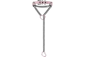 ADEMISHIA Handmade Black Leather Choker Collar For Women, Punk Gothic Heart O-ring Slip Chain Long Necklace with Adjustable Buckle