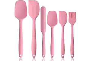 NoChoX 6 Pezzi Spatole in Silicone, Resistente al Calore 500 °F, Spatola da Cucina Utensili con Anima in Acciaio, Senza BPA, Antiaderente, Spatula Silicone per Mescolare, Cuocere e Cucinare, Rosa
