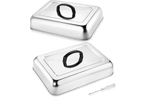 Joyfair 2 Pcs Cheese Melting Dome, Rectangular Stainless Steel Steam Basting Cover with Heat Proof Handle, Burger Cover for Flat Top Teppanyaki Barbecue Cooking Indoor/Outdoor, Easy to Clean
