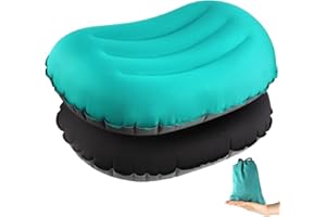 SWAWIS Lot de 2 Oreiller Camping Coussin de Plage Ultraléger Oreiller Gonflable Coussin Gonflable Plage Compact Compressible Oreiller de Voyage Gonflable pour Randonnée, Bleu-Vert+Noir