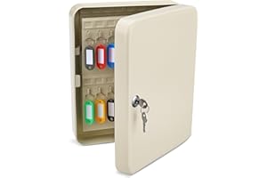 Flexzion Caja de Bloqueo de Llaves para Armario de Llaves con Soporte de Pared con 60 Soportes para Llaves, Organizador de casillero, Etiquetas de Llaves de Colores y Ganchos para Almacenamiento de