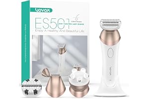 ‎VOYOR VOYOR Damenrasierer Elektrisch Intimrasierer für Frauen 4 in 1 Rasierer Damen Elektrisch Trimmer, Gesichtsbürste,Massage Armen Beinen Achseln Intimbereich Bikinizone 2 Drehzahl ES501 (Champagner Gold)