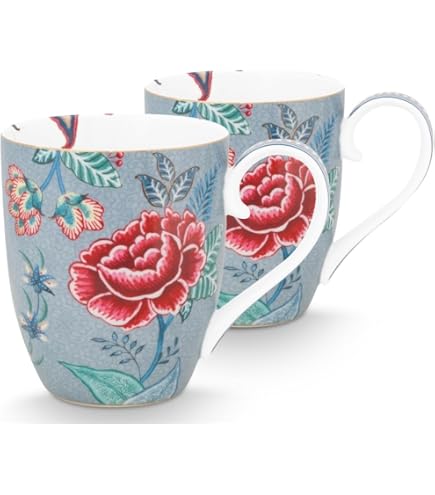 Tazze Grandi Pip Studio Jolie Flowers Blue | Set Da 2 In Porcellana Da 350 Ml - 2