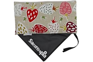 Saco Térmico de Semillas para Microondas - 30 x 15 cm - Doble Uso Frío o Calor - Alivio Natural para Cólicos y Dolor Muscular - Relleno de Trigo y Lavanda - Estampado Fresas - SACOTERAPIA
