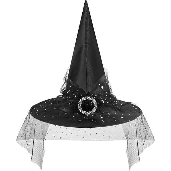3-teiliges Hexenhut-Set Mit Schleier – Spitzer Hexenhut Für Halloween, Karneval & Mottopartys, Schwarz/rot/lila
