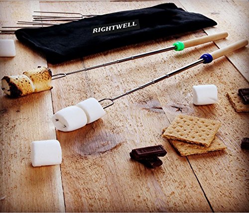 Rightwell 8 Stücke Marschmallow Röstgabeln/Grill Spieße Gabeln Teleskopspieße/Teleskopisch Spieße für Kinder,10-32 Inch(25-80cm),Holz und Stahl - 6