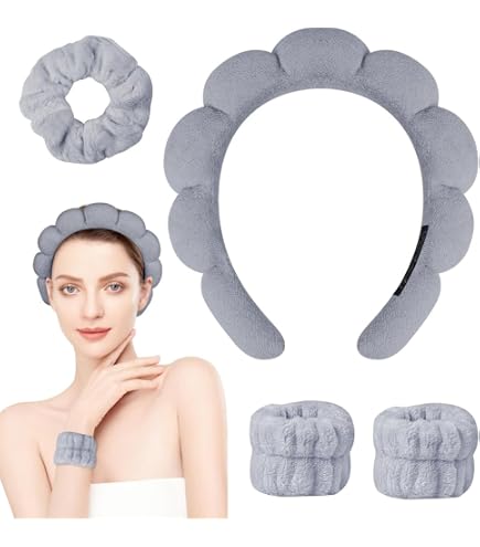 NJCXOLA 3 Pezzi Fascia Capelli Donna Trucco,di Polsini per il Lavaggio del Viso, Polso per Spa Elastico, Elastica Fascia per Trucco,Adatto per Lavaggio Viso,Trucco,Doccia,Terme,Massaggi ect