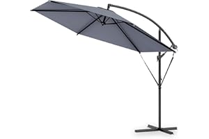 Kingsleeve® 3.3m Cantilever Parasol with Stand, Cover & Wind Protection | UV 80+ | Large Round 330 cm Diameter | Tiltable Aluminium Garden Umbrella with Crank Handle | Anthracite