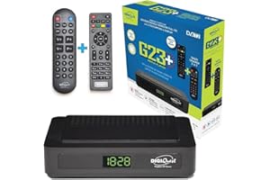 DM-DIGITAL Récepteur TNT HD DVB-T2 Digiquest G23 HEVC H.265 10bit Full HD FTA, tuner TNT HD, DVB-T2, USB, HDMI, péritel, Ethernet LAN RJ-45, télécommande supplémentaire pour personnes âgées, noir, plastique