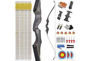 AMEYXGS 60” Archery Takedown Recurve Bow and Arrow Set Wooden Riser 25-60lbs Traditional Longbow Outdoor Hunting Adult Bow Left Handed