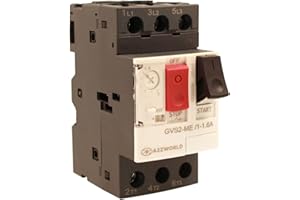 A2ZWORLD Salvamotore Termico 3P Tripolare per Protezione Motore, Regolabile 1-1.6A 0.75KW, Interruttore Termico Motore 2.5 Moduli DIN, 690V AC Per Monofase e Trifase