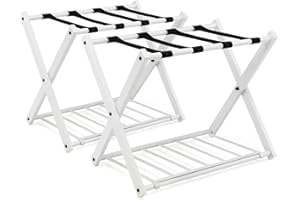 GOPLUS Soportes para Maletas Plegable de Metal con 4 Correas Duraderas para Maletas, Zapatos, Bolsas, Portaequipajes para Hoteles, Posadas, Casas de Huéspedes, Capacidad de Carga 60KG, 2 PCS (Blanco)